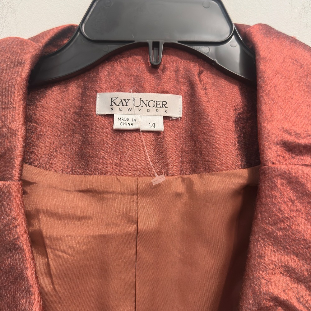 Kay Unger New York Blazer Copper Metallic Shimmer Shawl Collar Evening Size 14 - Picture 3 of 8
